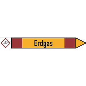 SafetyMarking Rohrleitungspfeil mit GHS-Symbol | Erdgas rechtsweisend 21.4148 SafetyMarking Rohrleitungspfeil mit GHS-Symbol | Erdgas rechtsweisend