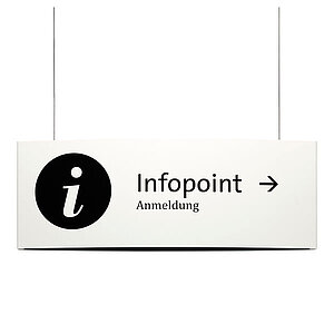 PacificX Deckenabhänger weiß | gewölbtes Deckenschild zur doppelseitigen Beschriftung MO1090 PacificX Deckenabhänger weiß | gewölbtes Deckenschild zur doppelseitigen Beschriftung