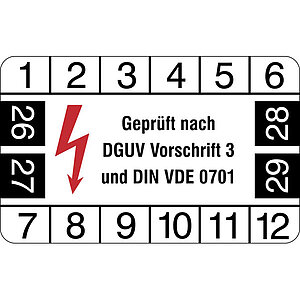 Prüfplakette | Geprüft nach DGUV Vorschrift 3 und DIN VDE 0701