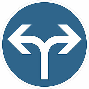 Verkehrsschild | Vorgeschriebene Fahrtrichtung links und rechts VZ: 214-30 53.5779 Verkehrsschild | Vorgeschriebene Fahrtrichtung links und rechts VZ: 214-30