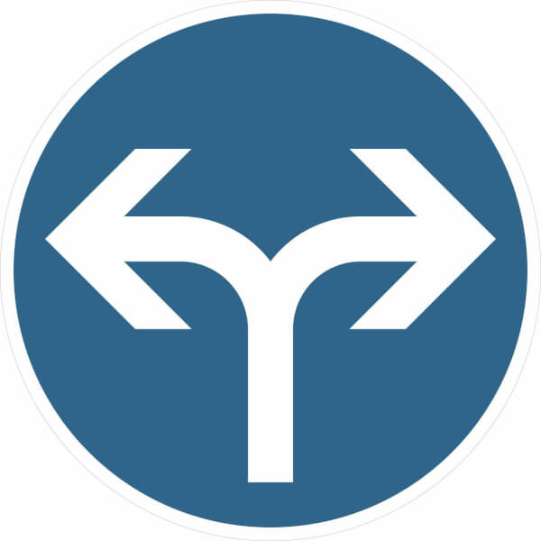Verkehrsschild | Vorgeschriebene Fahrtrichtung links und rechts VZ: 214-30