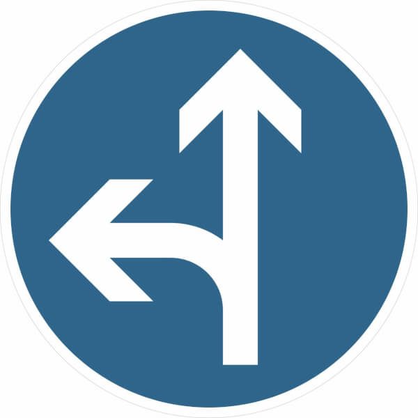 Verkehrsschild | Vorgeschriebene Fahrtrichtung geradeaus oder links VZ: 214-10