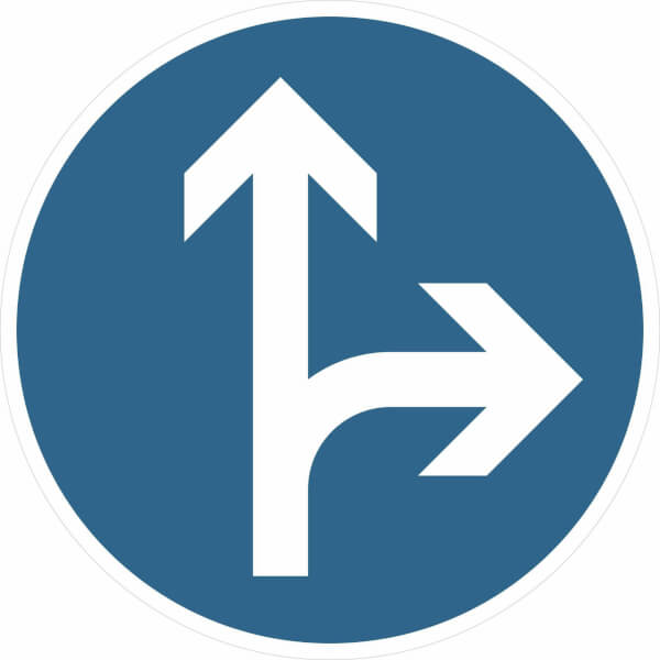 Verkehrsschild | Vorgeschriebene Fahrtrichtung geradeaus oder rechts VZ: 214