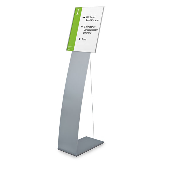 LITE SECURE Bodenaufsteller DIN A3 Hochformat | Aluminiumfuß silber matt mit Spannseil und Infotafel
