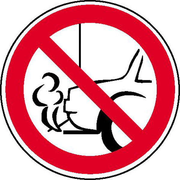 Verbotsschild | Nicht mit Auspuff zur Wand parken