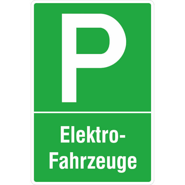 Parkplatzschild | Symbol: P, Text: Elektrofahrzeuge