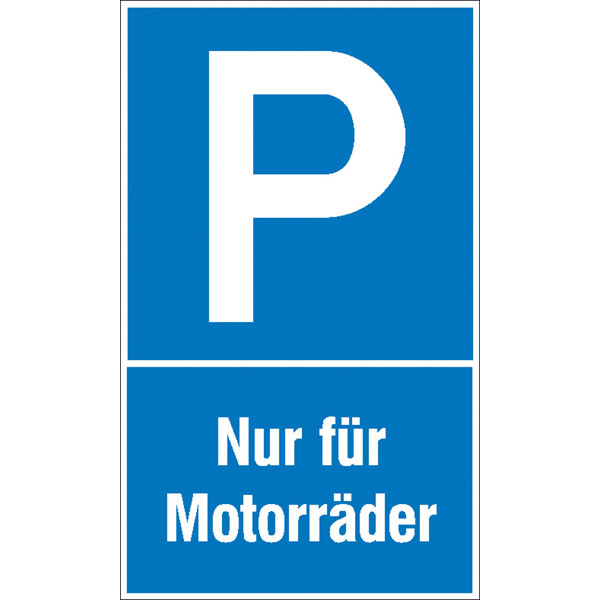 Parkplatzschild | Symbol: P, Text: Nur für Motorräder