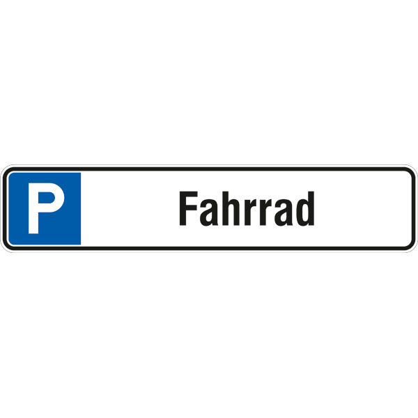 Parkplatzschild | Symbol: P, Text: Fahrrad