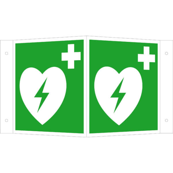 Erste-Hilfe-Schild - Winkel - langnachleuchtend | Automatisierter externer Defibrillator (AED)