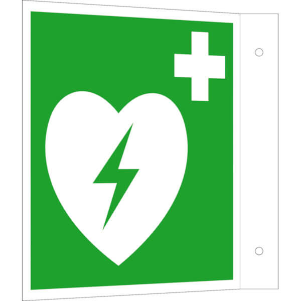Erste-Hilfe-Schild - Fahne - langnachleuchtend | Automatisierter externer Defibrillator (AED)
