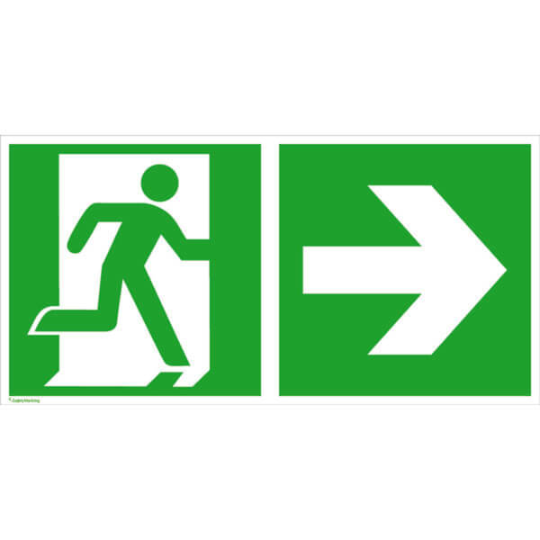 Fluchtwegschild - langnachleuchtend | Notausgang rechts mit Zusatzzeichen: Richtungsangabe rechts