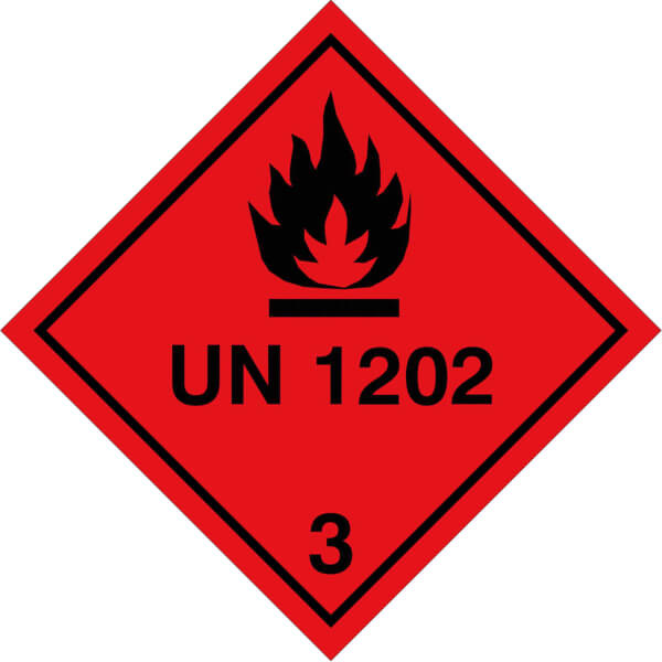 SafetyMarking Gefahrzettel nach ADR | Klasse 3, Entzündbare flüssige Stoffe UN 1202