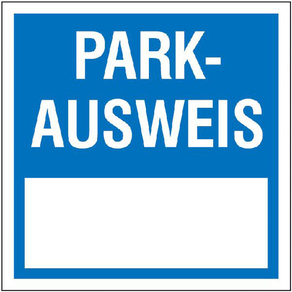 Parkausweis-Vignette zur Innenverklebung an Windschutzscheiben | Text: Parkausweis Farbe: blau/weiß,