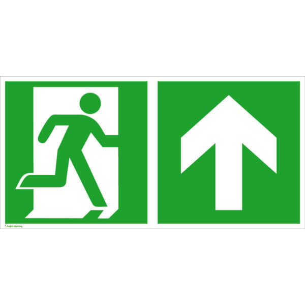 Fluchtwegschild - langnachleuchtend | Notausgang rechts mit Zusatzzeichen: Richtungsangabe aufwärts bzw. geradeaus
