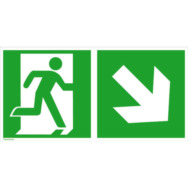 Fluchtwegschild - langnachleuchtend | Notausgang rechts mit Zusatzzeichen: Richtungsangabe rechts abwärts