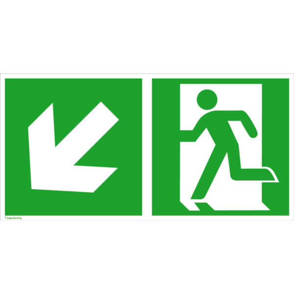 Fluchtwegschild - langnachleuchtend | Notausgang links mit Zusatzzeichen: Richtungsangabe links abwärts