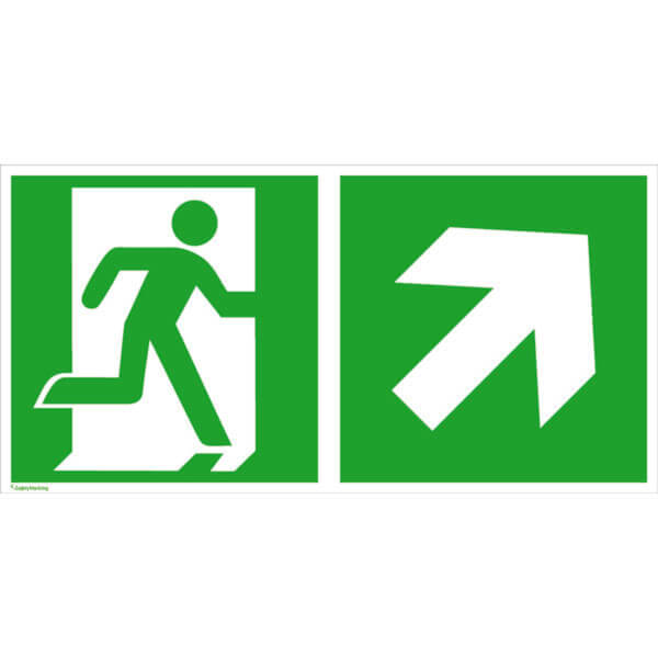 Fluchtwegschild - langnachleuchtend | Notausgang rechts mit Zusatzzeichen: Richtungsangabe rechts aufwärts