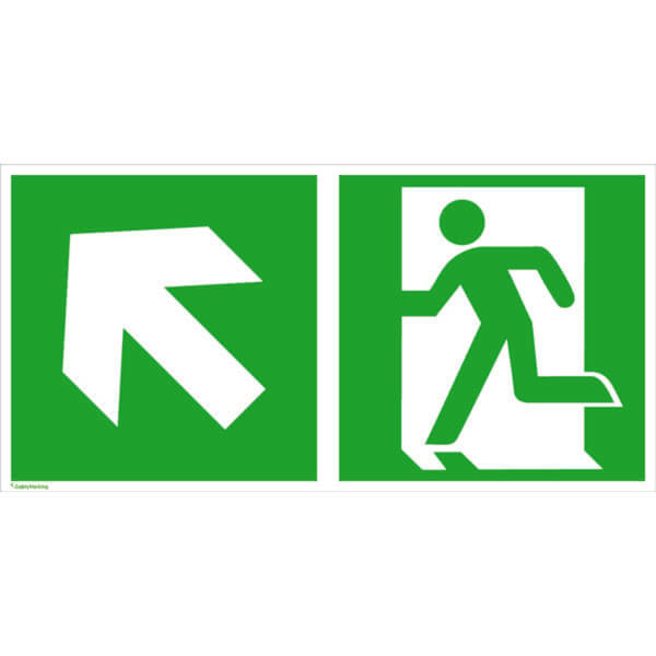 Fluchtwegschild - langnachleuchtend | Notausgang links mit Zusatzzeichen: Richtungsangabe links aufwärts
