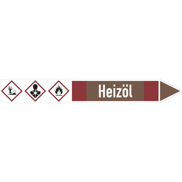 SafetyMarking Rohrleitungspfeil mit GHS-Symbol | Heizöl rechtsweisend