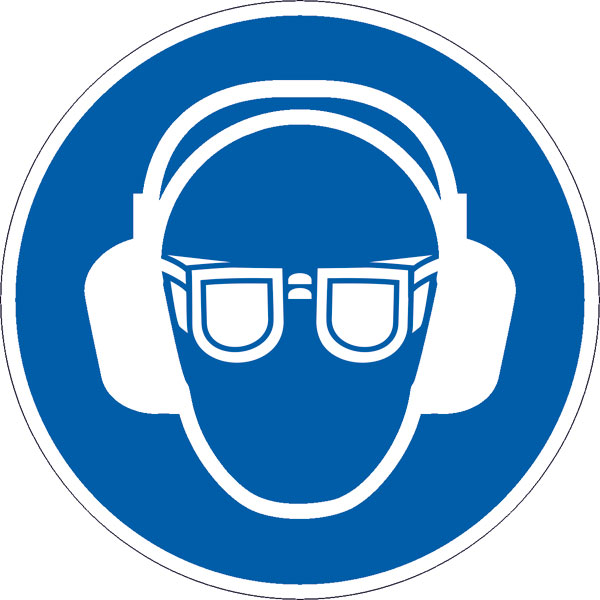 Gebotsschild auf Bogen | Gehör- und Augenschutz benutzen