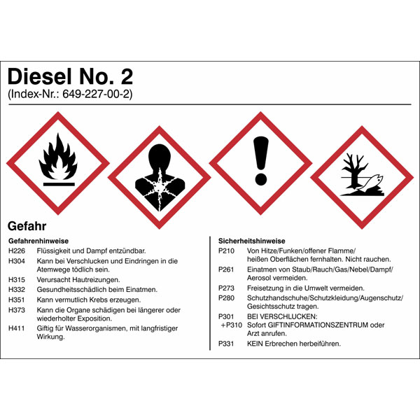 Gefahrstoffetikett | Diesel No. 2, Dieselkraftstoff