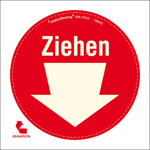 Türschild langnachleuchtend | Motiv: Ziehen + Pfeil, einseitig bedruckt