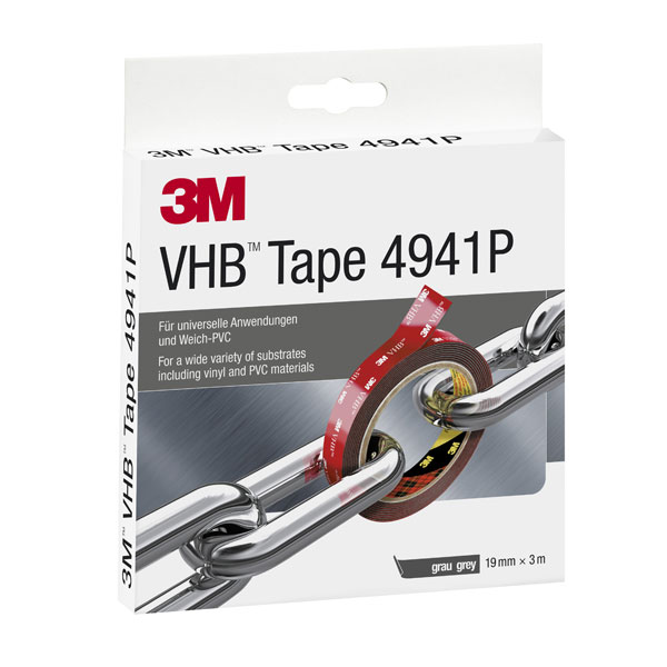 3M VHB Tape 4941P doppelseitiges Klebeband | Maße (LxB): 3,0 m x 1,9 mm, Farbe: grau