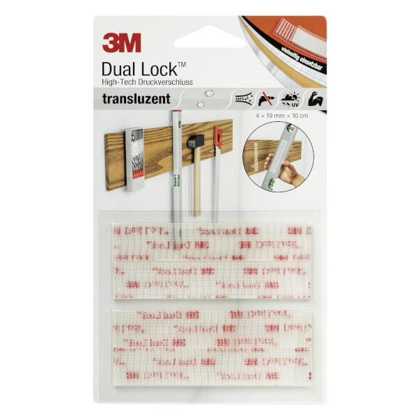 3M Dual Lock Klett-Klebeband | Farbe: transluzent, Maße (LxB): 10,0 x 1,9 cm, 1 VE = 4 Streifen