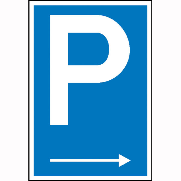 Parkplatzschild | Symbol: P mit Richtungspfeil rechts