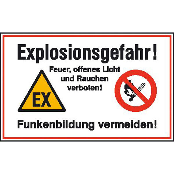 Hinweisschild - Betriebskennzeichnung | Explosionsgefahr! Feuer, offenes Licht und Rauchen