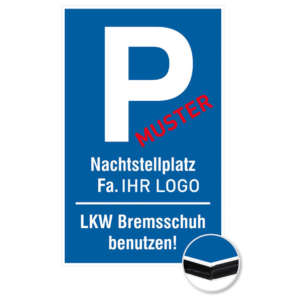 Individuell gefertigtes Parkplatzschild | Aluminium-Verbundplatte 2,0 mm weiß, Ecken rund, ohne Bohrung