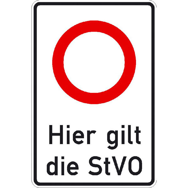 Verkehrsschild - Betriebskennzeichnung | StVO-Zeichen: Zulässige Höchstgeschwindigkeit ? Text: Hier gilt die StVO