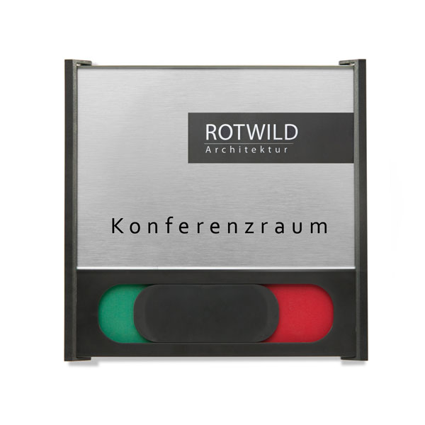 BOX Türschild anthrazit mit Frei-Besetzt-Anzeige | in Edelstahloptik mit einer Abdeckung aus Sicherheitsglas