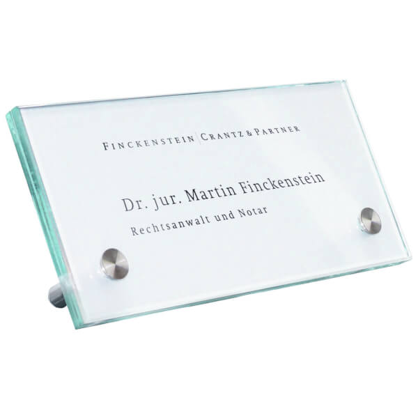 CRISTALLO Tischaufsteller | rahmenlos aus 2 x 4 mm Sicherheitsglas mit hochwertigen Edelstahlhaltern