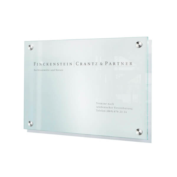 CRISTALLO Infotafel A3 | rahmenlos aus 2 x 4 mm Sicherheitsglas mit hochwertigen Edelstahlhaltern