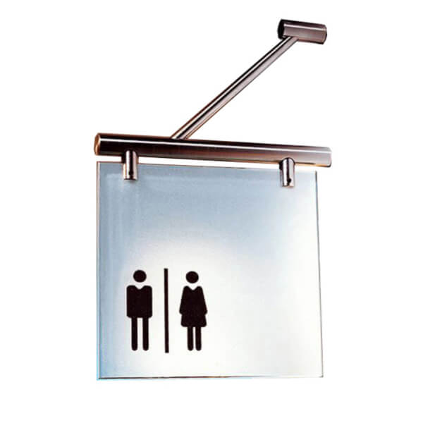 CRISTALLO Fahnenschild | rahmenlos aus 1 x 6 mm Sicherheitsglas mit Edelstahlhalterung