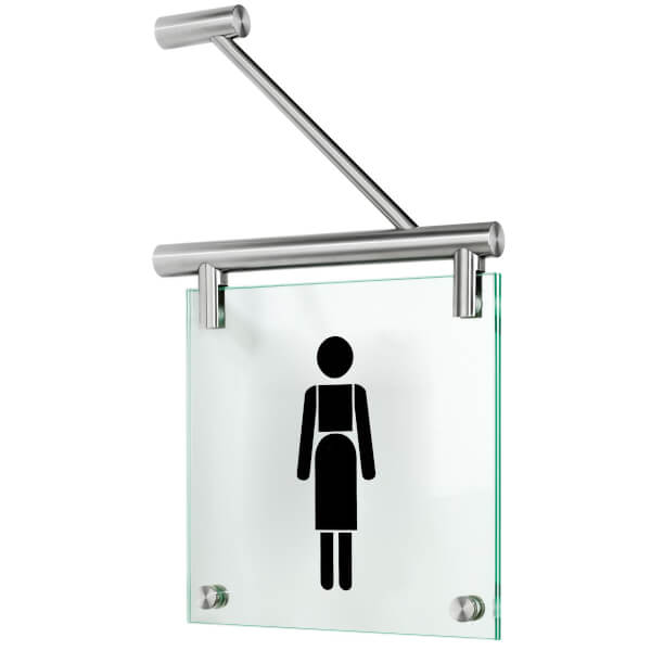 CRISTALLO Fahnenschild | rahmenlos aus 2 x 4 mm Sicherheitsglas mit Edelstahlhalterung