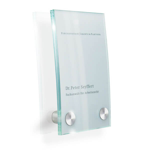 CRISTALLO Türschild | gewölbt aus 2 x 4 mm Floatglas mit Edelstahlhalter