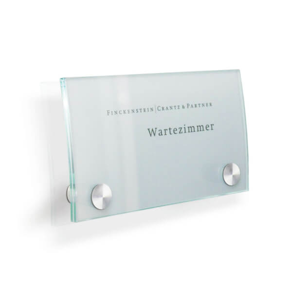 CRISTALLO Türschild | gewölbt aus 2 x 4 mm Floatglas mit Edelstahlhalter