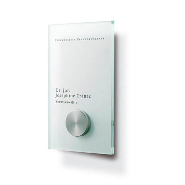 CRISTALLO Türschild | aus 2 x 4 mm Sicherheitsglas mit Edelstahlhalter