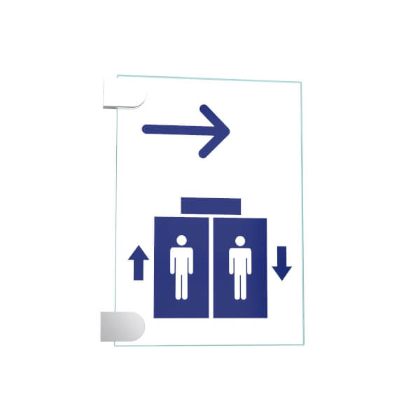CRISTALLO Fahnenschild | aus 1 x 4 mm Sicherheitsglas mit Edelstahl-Schildklemmen