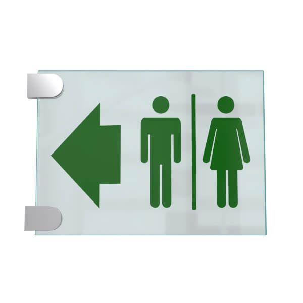 CRISTALLO Fahnenschild | aus 1 x 4 mm Sicherheitsglas mit Edelstahl-Schildklemmen