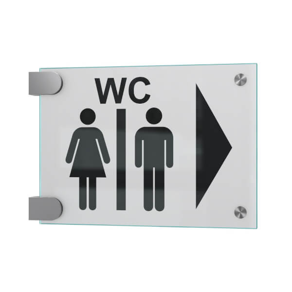 CRISTALLO Fahnenschild | aus 2 x 4 mm Sicherheitsglas mit Edelstahl-Schildklemmen