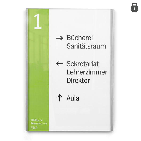 LITE Secure Infotafel A4 Hochformat | stilvolle Beschilderung aus Acrylglas und Edelstahl mit Einlagensicherung