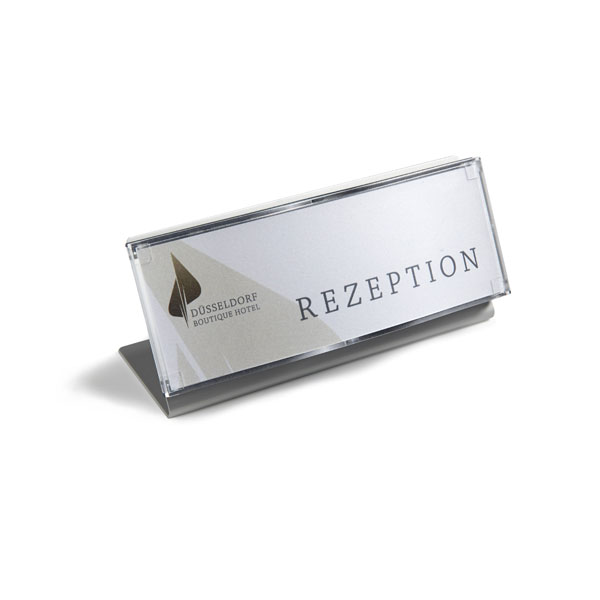 OCEAN Tischaufsteller 1/2 DIN A6 | schneller und einfacher Wechsel der Beschriftungseinlagen durch Aufklappen