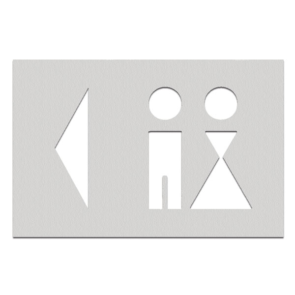 Phos Wegweiser aus Edelstahl | Toilettenschild mit Symbol Dame und Herr und Pfeil linksweisend